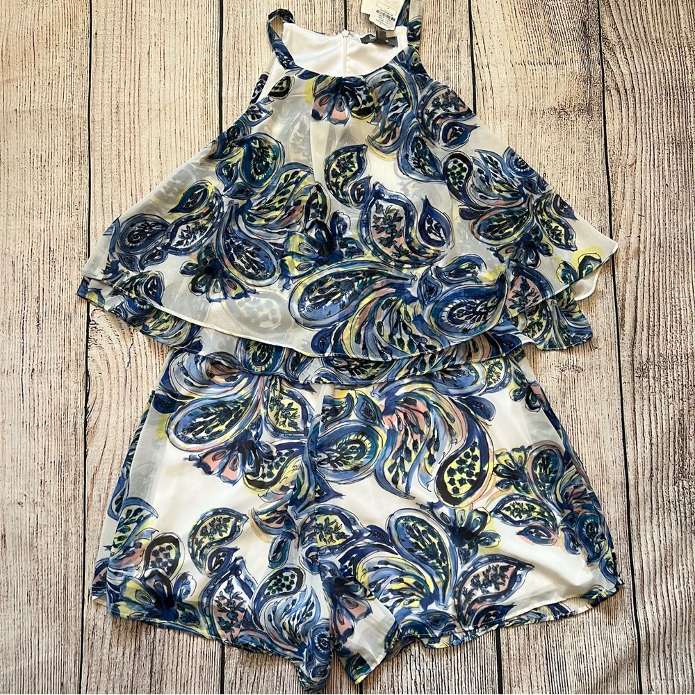 NEW Neiman Marcus Colorful Halter Romper Women's Size 8 Paisley White Blue NWT